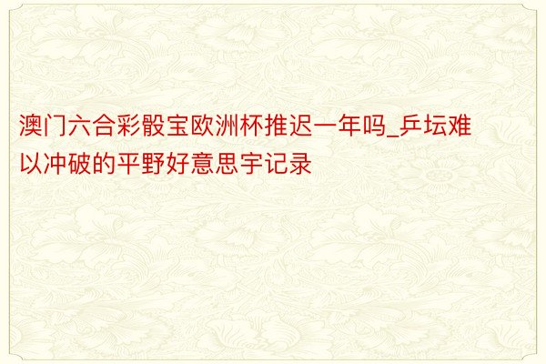 澳门六合彩骰宝欧洲杯推迟一年吗_乒坛难以冲破的平野好意思宇记录