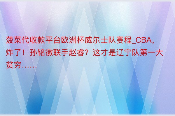 菠菜代收款平台欧洲杯威尔士队赛程_CBA，炸了！孙铭徽联手赵睿？这才是辽宁队第一大贫穷……