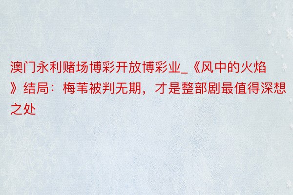 澳门永利赌场博彩开放博彩业_《风中的火焰》结局：梅苇被判无期，才是整部剧最值得深想之处